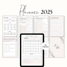 a tablet with the text planner 205 on it next to an image of calendars