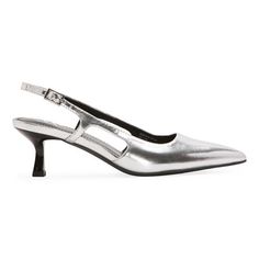 Wear these Worthington women's Safira pointed-toe pumps to impress on your next night out. Crafted from silver metallic faux leather, this closed-toe style has an adjustable slingback strap closure and a small stiletto heel. Wear them with a little black dress or jeans and a camisole. Features: Cut OutsClosure Type: BuckleShoe Heel Height: 1 InchUpper/Outer Base Material: 100% TextileShoe Lining Material: PolyurethaneSole Material Content: 100% Thermoplastic-RubberToe Type: Closed Toe, Pointed T Silver Pumps, Pumps Heels Stilettos, Shoes Pumps, Heel Pumps, Stiletto Heel, Pump Shoes, Pumps Heels, Stiletto Heels, Metallic Silver