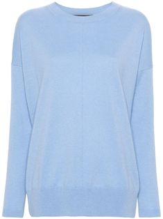 pastel blue cashmere knitted construction crew neck drop shoulder long sleeves ribbed cuffs and hem Campus Fashion, Campus Style, Cashmere Jumper, Crew Neck Jumper, Fashion Fall, Pastel Blue, Knitwear Women, Drop Shoulder, Knitted Sweaters