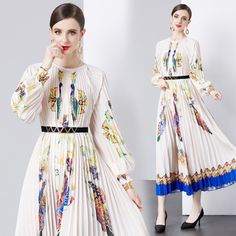 Product information: Skirt type: pleated skirt Color: 9461 Blue, 9462 Black, 9463 picture color, 9464 picture color, 9465 picture color Sleeve type: Lantern sleeve Waist type: wide waist Style type: Art retro Note: 1. Asian sizes are 1 to 2 sizes smaller than European and American people. Choose the larger size if your size between two sizes. Please allow 2-3cm differences due to manual measurement. 2. Please check the size chart carefully before you buy the item, if you don't know how to choose size, please contact our customer service. 3.As you know, the different computers display colors differently, the color of the actual item may vary slightly from the following images. Packing list: Dress * 1 Product Image: Pleated Party Dress, Women Long Sleeve Dress, Vintage Mode, Vestidos Vintage, Mode Vintage, Lantern Sleeves, Types Of Skirts, Flowing Maxi Dress, Glamorous Evening Gowns