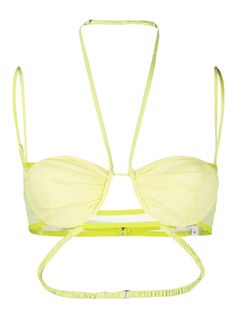 lime green stretch-design ruffled detailing double-strap design halterneck adjustable spaghetti straps rear hook fastening underwire cup elasticated underband Just a reminder that this piece must be tried on over your own garments. Bra Crop Top, Yellow Clothes, Bra Items, Estilo Preppy, Chanel 2, Iconic Bags, Demi Fine Jewelry, Just A Reminder, Boot Pumps