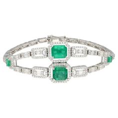 4.52 carats Emerald 3.60 carats Diamond 18K Gold Art Deco Style Bracelet For Sale at 1stDibs Formal Emerald Cut Diamond Bracelet, Luxury Yellow Gold Emerald Cut Bracelet, Classic Emerald-cut Emerald Bracelet, Classic Emerald Cut Gemstone Bracelets, Luxury Emerald Cut Tennis Bracelet With 17 Jewels, White Gold Emerald Bracelets, White Gold Emerald Bracelet, Round White Gold Bracelets With Emeralds, Formal Emerald Diamond Bracelet With Brilliant Cut