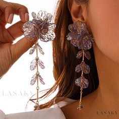 Lasaky - Fun and Feminine Scallop Flower Tassel Earrings for Any Occasion Gray Earrings, Y2k Jewelry, Orange Earrings, Acrylic Flowers, Long Pendant, Colorful Boho, Blue Earrings, Dress And Heels, Flower Necklace