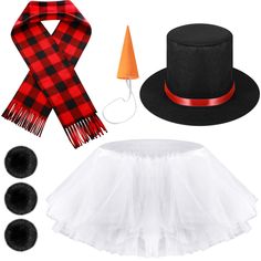 PRICES MAY VARY. Snowman Costume Set: the package contains 7 pieces of adult snowman costume kits overall, including 1 pieces of snowman hat with red band, 1 piece of carrot nose, 1 piece of plaid scarf,1 piece of womens tutu skirt in white, and 3 pieces of black balls, enough quantities to meet your daily using needs for attending Christmas parties and cosplay Scarfs and Balls: the plaid scarf is mainly made of polar fleece material, measuring about 30 x 150 cm/ 11.8 x 60 inches, which is a goo Christmas Plaid Scarf, Christmas Costumes For Adults, Snowman Costume, Tutu Skirt Women, White Tutu, Snowman Hat, Christmas Party Outfits, Costume Set, Christmas Costume