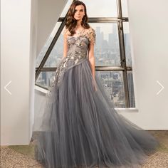 2022 Reem Acra Evening Gown From The 2022 Classic Glamour Collection. Pewter/Light Blue Color. Only Worn Once. Bottom Has Been Hemmed So That There Is No Train. Size 8. 60 Inches In Length, Waist Is 27 Inches. Pristine Condition. Reem Acra, Beaded Tulle, Tulle Ball Gown, Marchesa, Fashion Show Collection, Elie Saab, Beautiful Gowns, Princess Dress, Fit & Flare