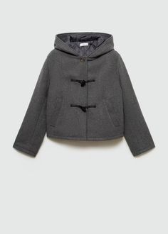 Wool hooded coat - Teen | MANGO USA Cute Winter Coats, Hooded Wool Coat, Short Design, Warm Jacket, Winter Coats, Designer Shorts, Asymmetrical Design, Hooded Coat, Asymmetrical Dress