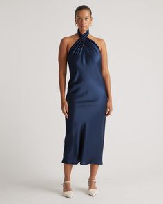 When the invite calls for something elevated, the 100% Washable Silk Twist Halter Midi Dress rises to the occasion in statement-making style. Made from best-in-class mulberry silk, this beautifully draped dress is silky-soft, lightweight, and breathable, making it surprisingly comfortable to wear all day (or night) long. The twisted halter neckline shows off your shoulders, while the midi-length skirt skims the body in a flowing, flattering way, and wait till you see the back. When you want to m Silk Pajama Pants, Maternity Sweater Dress, Silk Tee, Cashmere Wrap, Halter Midi Dress, Overlay Dress, Midi Length Skirts, Silk Slip, Midi Shirt Dress