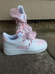 Custom af1s comes in any size mens and women with different colors. I can also do kid sizes. Once purchased I will message the buyer to confirm the shoe size. The sales are Final. These are made to order. After order is placed the item may take anywhere from 5 days to 2 weeks to be shipped out. We would like your product to be the highest quality it can be. *Due to the current pandemic there may be shipping delays* Customizable Pink Sneakers For Streetwear, Customizable Pink Sporty Sneakers, Customizable Pink Lace-up Sneakers, Air Force 1 Bandana, Custom Sneakers Diy, Rain Boots Fashion, Painted Nikes, Air Force Shoes, Custom Shoes Diy