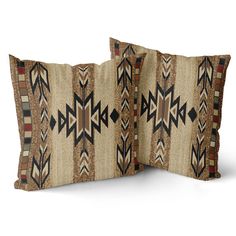 two decorative pillows on white background