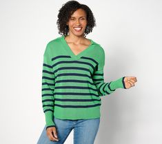 Curate a collegiate look with this classic striped sweater. From cool spring evenings to crisp fall afternoons, this top takes the guesswork out of what to wear when you want to feel comfortable, casual, and cute. From Studio Park. Shrunken Sweater, Floral Print Sweater, Cable Knit Sweater Womens, Lantern Sleeve Sweater, Long Black Cardigan, Plaid Hoodie, Sweater Tshirt, Boho Sweater, Striped Sweatshirts