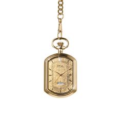 The pocket watch is a classic, elegant style. It has been around for hundreds of years and remains timeless and classy—the ultimate status symbol for men. A fancy rectangular case is set with a 24k gold foil dial that is sure to impress. A single solitaire Diamondeau®, flawless simulated diamond sits at 12 o’ clock and handy date window to keep you on track. Get yourself a piece of history with this gold foil pocket watch. Rectangular Yellow Gold Watch Accessories For Formal Occasions, Yellow Gold Watches With Chronometer And Rectangular Dial, Yellow Gold Rectangular Evening Watches, Rectangular Yellow Gold Evening Watch, Evening Yellow Gold Rectangular Watches, Luxury Yellow Gold Pocket Watch With Chronometer, Gold Business Jewelry And Watches With Round Dial, Timeless Yellow Gold Rectangular Watch, Gold Rectangular Chronometer Watch