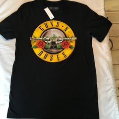 New Guns N' Roses Black Tshirt Size Small, See Photos For Measurements Black Short Sleeve T-shirt With Rose Print, Black Crew Neck T-shirt With Rose Print, Streetwear Crew Neck T-shirt With Rose Print, Black Rose Print Short Sleeve T-shirt, Streetwear Rose Print Crew Neck T-shirt, Black Cotton T-shirt With Rose Print, Black Cotton Tops With Rose Print, Mint Blouse, Roses Black