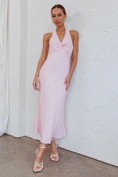 Shop the Coastal Charm Twist Back Maxi Dress Pink | Selfie Leslie Chic Ruched Maxi Dress For Wedding Guest, Spring Backless Bodycon Dress For Dinner, Fitted Backless Dress For Spring Dinner, Chic Fitted Backless Dress For Wedding Guest, Chic Summer Backless Dress For Wedding Guest, Fitted Halter Neck Maxi Dress For Wedding Guest, Summer Backless Maxi Dress For Dinner, Chic Backless Maxi Dress For Dinner, Chic Spring Backless Dress For Wedding Guest