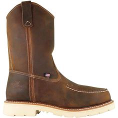 Thorogood Men's 11" USA Made Ranch Wellington Steel Toe Moc Toe Work Boot - Brown - 804-3311 On Sale Now! This Item Ships FREE! You’ve found the ultimate in comfort, support, and protection in our American Heritage 11″ Trail Crazyhorse safety toe moc toe pull-on Wellington work boots. These slip-on steel toe boots go on easily, taking away a little of the stress and strain in your life. Plus, with no laces on the high composite shank, full-grain leather, and Goodyear welt construction, there’s l Western Boots For Men, Police Gear, Tactical Shoes, Steel Toe Boots, Wellington Boot, Toe Boots, Goodyear Welt, American Heritage, Clothing Co