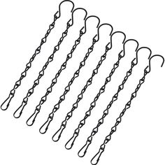 six pairs of knitting needles are shown in black and white