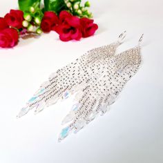 Wedding Long Fringe Earrings.Silvery And White Color. Swarovski Crystals Earrings. Sparkling, Gentle Seed Beads, Indian Jewelry. Beautiful Gift For Women. Gradient long fringe bead tassel earrings . Gradient bead Waterfall earrings.Boho style Seed Beads earrings.Long dangle earrings. Beautiful, Elegant Earrings .A beautiful Christmas gift for women and girlfriend. These are long but not heavy earrings. Length of earrings 13,5cm (5 inches). Width of earrings 0.78 inches. To create these earrings Crystal Chandelier Earrings With Sparkling Stones As Gift, Dazzling Crystal Chandelier Earrings For Gift, Dazzling White Dangle Crystal Earrings, Dazzling White Crystal Dangle Earrings, Sparkling Silver Crystal Bridal Earrings, Sparkling Crystal Earrings As Gift, Dazzling White Crystal Earrings For Evening, Crystal Chandelier Earrings As A Gift, Nickel-free Teardrop Beaded Earrings For Party