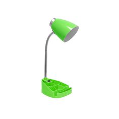 a green desk lamp sitting on top of a white wall