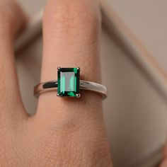 Green emerald ring May birthstone ring emerald cut green | Etsy Emerald Cut Solitaire Emerald Ring For Proposal, Classic Emerald Cut Jewelry For Proposal, May Birthstone Radiant Cut Solitaire Jewelry, Minimalist Emerald Cut Green Jewelry, Emerald Rings With Radiant Diamond Cut, Emerald Ring With Radiant Diamond Cut, Radiant Cut Emerald Ring With Diamond Detail, Baguette Cut Solitaire Emerald Ring, Minimalist Emerald Cut May Birthstone Ring