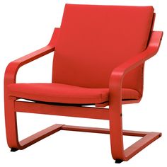 a red leather chair sitting on top of a wooden frame