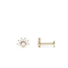 Elevate your cartilage jewelry collection with an elegant diamond stud earring. Crafted from 14k solid gold, this modern and minimalist design features a cluster of diamonds totaling 0.04 carats. Chic and comfortable, it's the perfect accessory for adding a touch of sophistication to your everyday style. The threaded screw pin earring post is easy to insert and remove, and the flat back makes it comfortable to wear. Our screw pin flat back earring studs are made of solid 14k gold and are hypoall Elegant Huggie Style Piercings As A Gift, Elegant Huggie Piercings As Gift, Elegant 14k Gold Internally Threaded Jewelry, Elegant 14k Gold Huggie Piercings, Dainty Yellow Gold Diamond Piercings, 14k Gold Cartilage Earrings With Diamond Accents As Gift, Gift 14k Gold Cartilage Earrings With Diamond Accents, Classic Yellow Gold Cartilage Earrings With Diamond Accents, Yellow Gold Piercings With Diamond Accents For Gift