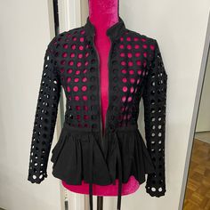 Brand New With Tags Gracia Black Jacket Size Small Cropped Jacket Plus Size, Edgy Black Blazer For Party, Edgy Spring Party Blazer, Edgy Black Blazer For Spring, Edgy Black Spring Blazer, Black Outerwear For Spring Workwear, Belted Cape, Brown Faux Leather Jacket, Gold Jacket