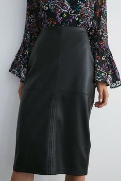 Style: Pencil SkirtDesign: PlainFabric: PuLength: Midi Faux Leather Pencil Skirt, Leather Pencil Skirt, Pencil Skirt Black, High Leg Boots, Fashion Face, Skirt Fashion, 12 Months, High Waisted Skirt, Pencil Skirt