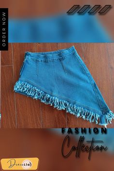 High Waist Tassel Hem Asymmetrical Denim Shorts 1 Million, Tassels, Denim Shorts, High Waist, High Waisted