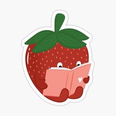 a strawberry reading a book sticker