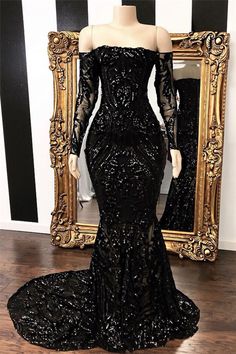 Long Sleeves Strpless Mermaid Prom Dress Black Sequins Long Sweep Train Prom Dress, Prom Girl Dresses, Gown Plus Size, Long Sleeve Prom, Sequin Prom Dress, Dress Sweater, Cute Prom Dresses, فستان سهرة, Prom Girl