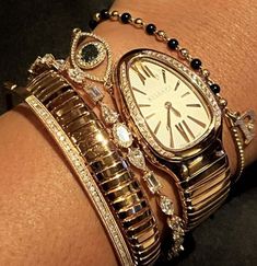 Serpenti Tubogas Watch, Serpenti Watch, Watches And Bracelets, Gold Girl, Luxe Jewelry, Classy Jewelry, Jewelry Essentials