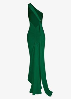 Made for moments of dramatic entrance, this maxi dress is crafted from luxuriant, lightweight fabric and comes with a breathtaking train and an o-ring detail that will turn heads. Feminine and elegant, its backless design and silhouette will make it a timeless piece in your wardrobe. Fit Type: Regular Fit Fabric: High Stretch Material: Polyester, Elastane Green Draped Evening Dress For Party, Elegant Backless Maxi Dress With Sweep Train, Fitted Draped Maxi Dress For Prom, Green Pre-draped Maxi Evening Dress, Draped Maxi Dress For Prom, Green Sleeveless Maxi Dress With Sweep Train, Evening Backless Maxi Dress With Sweep Train, Pre-draped Evening Maxi Dress With Sweep Train, Ruched Floor-length Evening Dress For Night Out