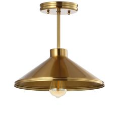 an overhead light fixture with a gold finish