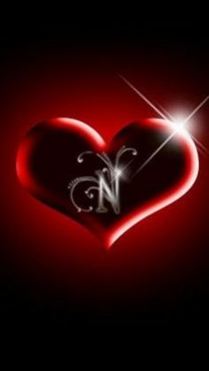 a red heart with the letter n on it