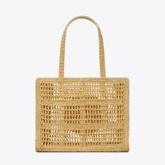 Inspired by Tory’s love of woven baskets, the iconic Ella tote is made for summer in hand-crocheted paper raffia with an embroidered Double T. Ideal for every day and getaways, it has room for the essentials. Beige Rectangular Straw Bag With Intrecciato Weave, Beige Crochet Bag With Intrecciato Weave For Shopping, Natural Straw Bag With Intrecciato Weave For Daily Use, Rectangular Straw Bag With Intrecciato Weave, Summer Basket Bag With Intrecciato Weave, Basket-shaped Straw Bag With Intrecciato Weave, Daily Use Straw Bag With Intrecciato Weave, Chic Crochet Bag With Intrecciato Weave For Shopping, Natural Color Crochet Bag With Woven Leather