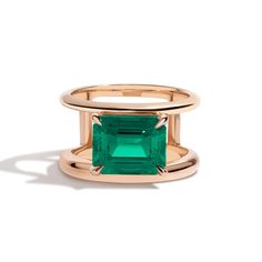 Shahla Karimi Emerald Double Band Ring in Yellow Gold Fashion Architecture, Super Bowl Rings, Double Band Ring, Columbian Emeralds, Double Band Rings, Emerald Wedding Rings, Celebrating Life, Top Band, Stone Pictures