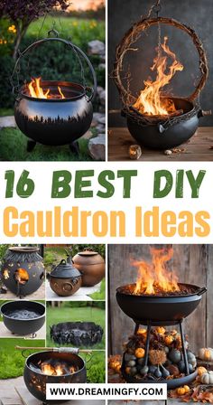 the top 10 best diy cauldron ideas for your garden or yard, including an outdoor fire pit