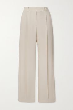 The 'Pure White' hue of Brunello Cucinelli's pants highlights how masterfully precise the tailoring is. Woven in Italy, they sit high on the waist and have sleek, straight legs with smart pleats. Wear yours with everything from blouses to slouchy knits. Twill Dress Pants, Cream Fitted Pants, Luxury Tailored Pants, Luxury Tapered Leg Women's Bottoms, Ecru Pants Women, Luxury Beige Pants, Luxury Tailored Trousers, Luxury Stretch Bottoms With Pleated Waist, Cream Straight Pants