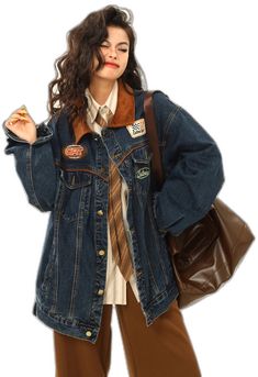 Retro Denim Jacket, One Piece Top, Strike A Pose, Casual Coat, Casual Streetwear, American Women, Fur Jacket, Appliques, Single Breasted