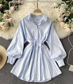 A line lace-up halter shirt dress fashion dressFabric: blendedColor: blue, white, blackSize: S, MS length 80 bust 90 waist 70--80 waist 50M length 81 bust 94 waist 74--84 waist 51For more pictures of the dress, please contact us, thank you. Lawyer Clothes, Hijab Stile, Halter Shirt, Feminine Urge, Womens Outfits, Anime Muslim, Clothes Girl, Sleeves Designs For Dresses, Muslim Fashion Dress