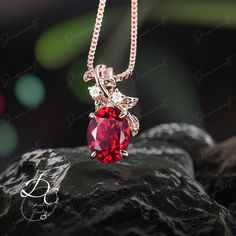 Oval cut Ruby necklace 14k rose gold unique Jewelry Pendant women Leaf Nature Inspired Personalized Necklace Gift anniversary wife Gift --->Pendant details: - Metal Type: 925 silver / 14k / 18k gold  - Center Stone : 6*8 lab Ruby - Side stone ,moissanite - Pendant Width: 4.8mm - Pendant Height: 14.4mm - Chain Length: 40+3+3cm --->Accessories: -  beautiful jewelry boxes --->Guaranteed Purchase: - 14 Day Refund Guarantee; - Excellent Customer Service; - Free Transportation and insurance to All Par Rose Gold Oval Pendant Necklace Gift, Elegant Rose Gold Jewelry For Anniversary, Rose Gold Pendant Necklace For Anniversary, Rose Gold Fine Jewelry For Anniversary Gift, Rose Gold Pendant Necklace For Anniversary Gift, Fine Jewelry Rose Gold For Anniversary Gift, Fine Jewelry Rose Gold Jewelry For Anniversary Gift, Elegant Rose Gold Necklace For Anniversary Gift, Rose Gold Oval Pendant Jewelry Gift