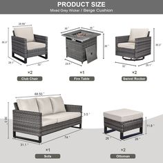 the measurements for an outdoor sofa and table