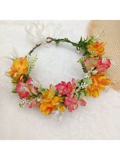 1pc Women's Headband, Forest Style Simulated Flower Crown, Wedding, Beach Vacation, Show Hair Accessories, Bride's & Bridesmaid's Hair Hoop Halloween Orange Elegant,Glamorous,Romantic   Polyester     Wedding & Event, size features are:Bust: ,Length: ,Sleeve Length: Autumn Leaf Crown, Flower Hair Crown, Ren Fair, Beach Flowers, Bridal Headwear, Forest Style, Hair Wreath, Bright Wedding, Crown Wedding