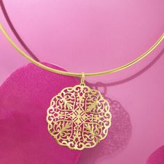 Ross-Simons - Italian 14kt Yellow Gold Filigree Medallion Pendant. Our glowing medallion-style pendant from Italy shines in 14kt yellow gold with a beautiful filigree pattern. Wear alone or as the statement piece in a trending layered look. Single bale fits chains up to 3.5mm, sold separately. 14kt yellow gold filigree pendant. Luxury Filigree Medallion Necklaces, Luxury Filigree Medallion Necklace, Elegant Gold-tone Jewelry With Filigree, Elegant Gold-tone Filigree Jewelry, Luxury Medallion Jewelry With Filigree, Luxury Filigree Medallion Jewelry, Elegant Filigree Medallion Jewelry, Elegant Round Etched Necklace, Elegant Round Etched Necklaces