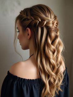 #fashion, #style, #haircare, #beauty Wedding Hair Half, Hoco Hairstyles, Braided Hairstyles Easy, Braids For Long Hair, Wedding Hair And Makeup, Homecoming Hairstyles, Hairstyles For School, Bride Hairstyles, Gorgeous Hair