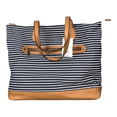 A New Day Tote Handbag Striped Zip Closure Blue Navy Shoulder Travel Bag Large 14x18x6 Trendy Blue Canvas Travel Bag, Everyday Blue Diaper Bag With Zipper, Everyday Blue Diaper Bag With Zipper Closure, Blue Everyday Diaper Bag, Blue Diaper Bag With Zipper Closure, Blue Shoulder Diaper Bag For Daily Use, Blue Tote Weekender Bag With Zipper Closure, Blue Canvas Bag With Zipper For Travel, Large Capacity Blue Shoulder Diaper Bag