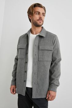 This military-inspired shirt jacket is made from warm polyester fleece and features full-length buttons, pockets at the chest, and a heavy, high-quality feel. Fall Denim, Mens Fall, Military Inspired, Women Clothing Boutique, Men Winter, Light Jacket, Pocket Detail, Lightweight Jacket, Denim Shop