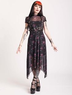 Grunge Wedding, Casual Goth, Mesh Midi Dress, Midi Dress Formal, Mesh Maxi Dress, Maroon Dress, Long Sleeve Outerwear, Trapeze Dress, Floral Outfit