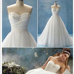 the wedding dress is white and there are pictures of it in different stages of being displayed