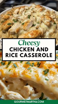 cheesy chicken and rice casserole is an easy dinner recipe that's ready in under 30 minutes