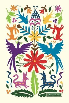 an image of colorful birds and flowers on a white background with the words,'mexican folk